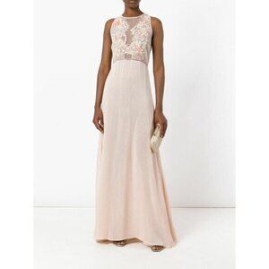 Amen Peach Dress Beaded Embroidered Lace Bodice Chiffon Gown Sz 42 IT 6 US NWT